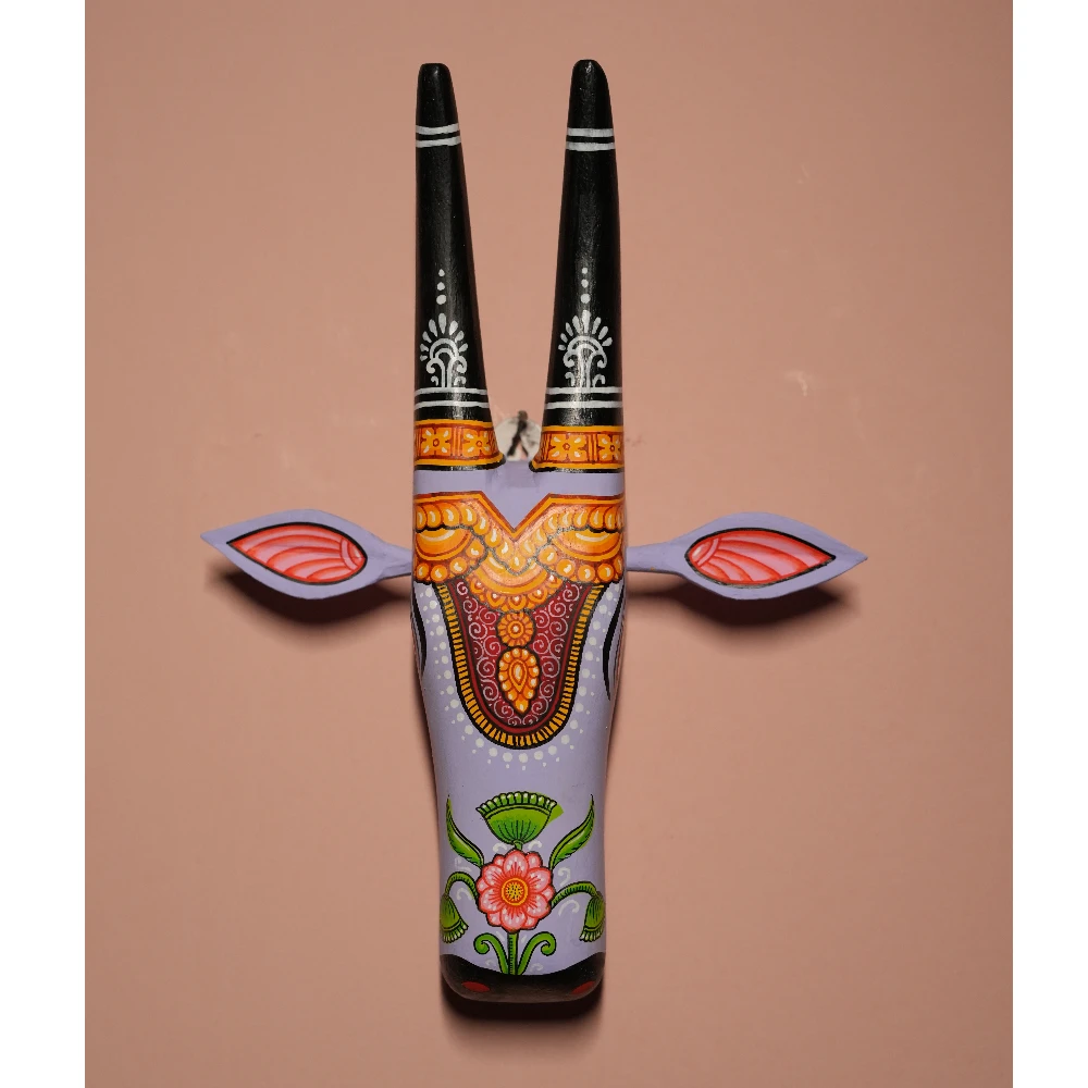 Cow Head Light Purple & Black Hand Painted Pattachitra Wall Décor 12 Inch