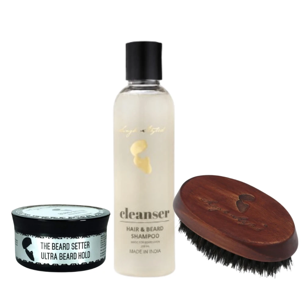 Singh Styled Cleanser, Beard Setter Ultra Hold and Beard Brush Combo