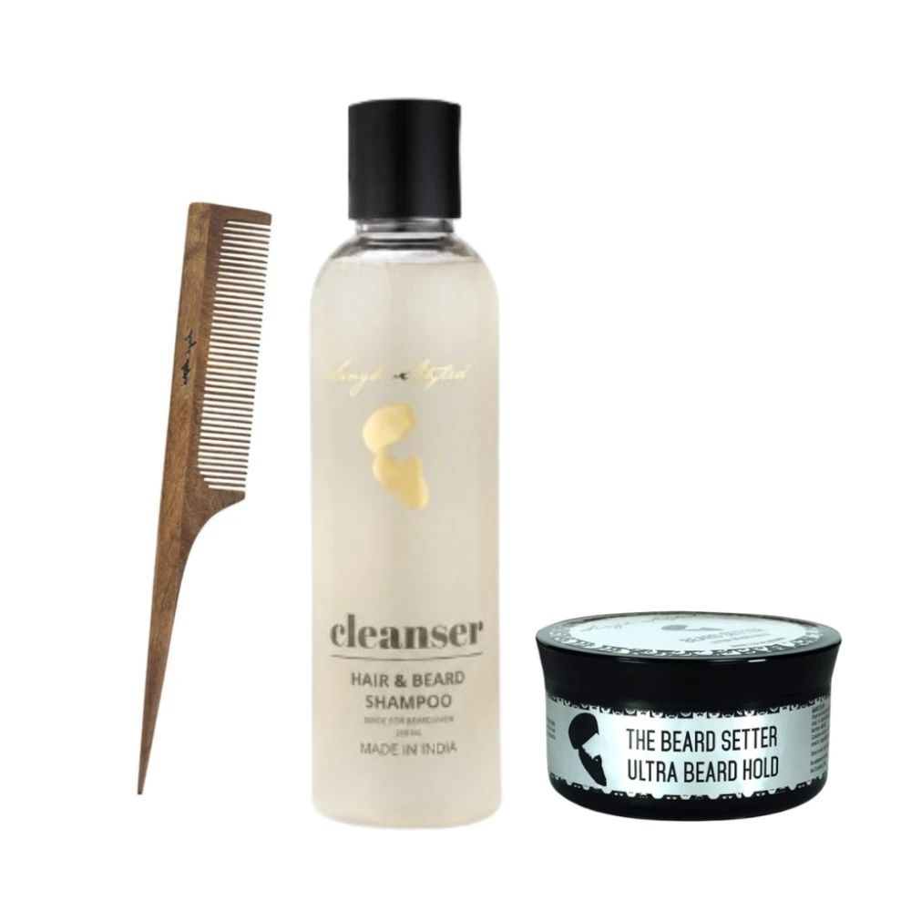 Singh Styled Cleanser 200 Ml, Beard Setter Ultra Hold 200 gm and Fine Comb Combo FCB COMBO