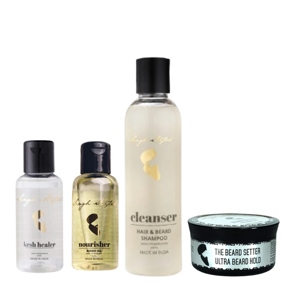 Singh Styled Beard Setter Ultra Beard Hold, Cleanser, Kesh Healer & Oil Combo