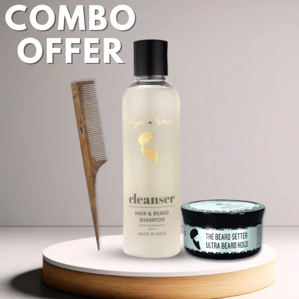 Singh Styled Cleanser 200 Ml, Beard Setter Ultra Hold 200 gm and Fine Comb Combo FCB COMBO