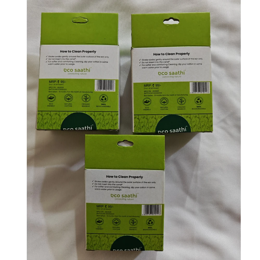 Premium Bamboo Earbuds (Green) - Pack of 3 (300 Buds)