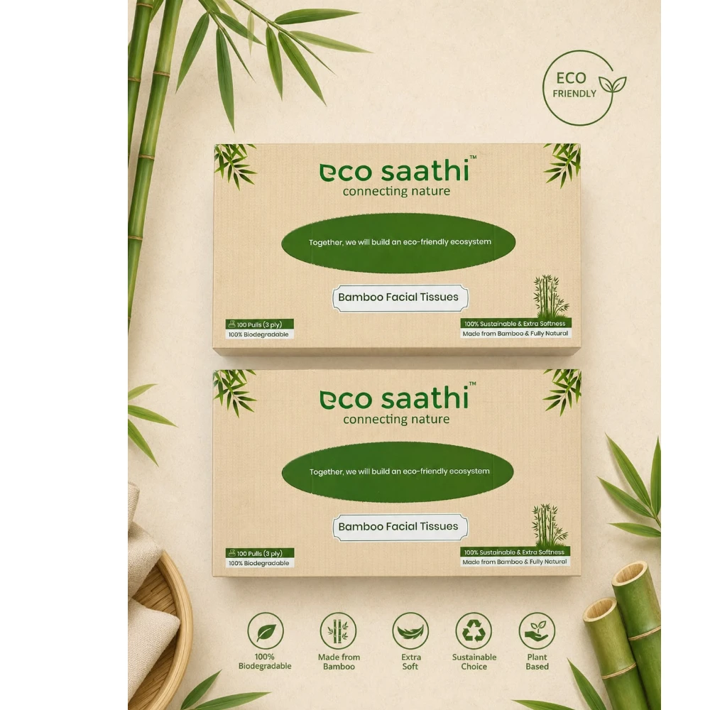 Bamboo Facial Tissues - Pack of 100 Pulls (3 Ply) - Pack of 2 Pcs