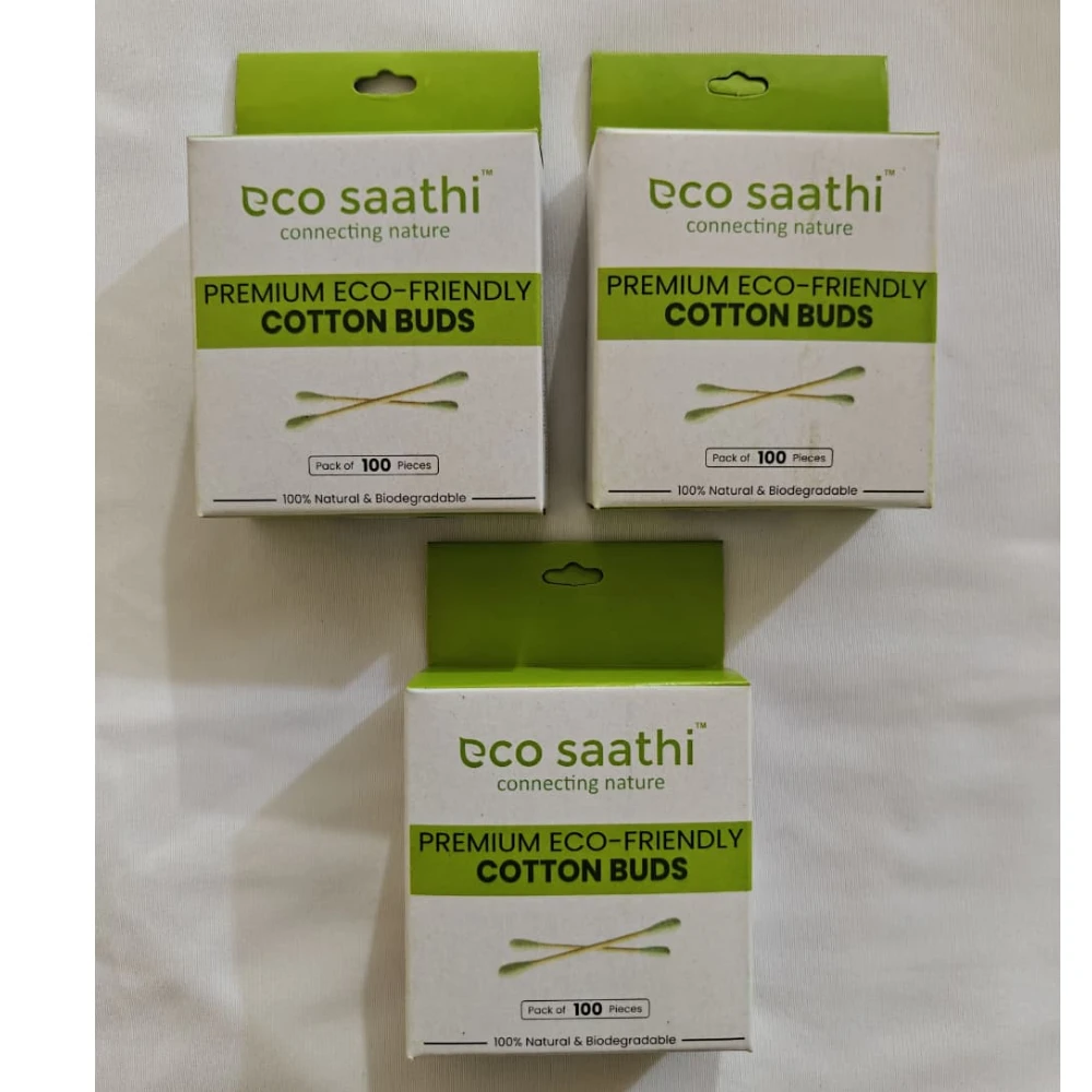 Premium Bamboo Earbuds (Green) - Pack of 3 (300 Buds)