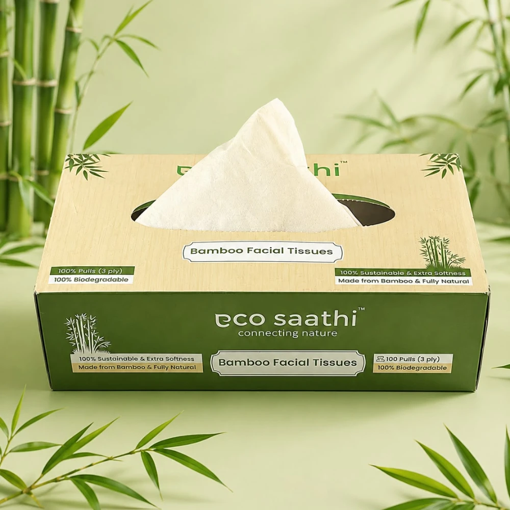 Bamboo Facial Tissues - Pack of 100 Pulls (3 Ply) - Pack of 2 Pcs
