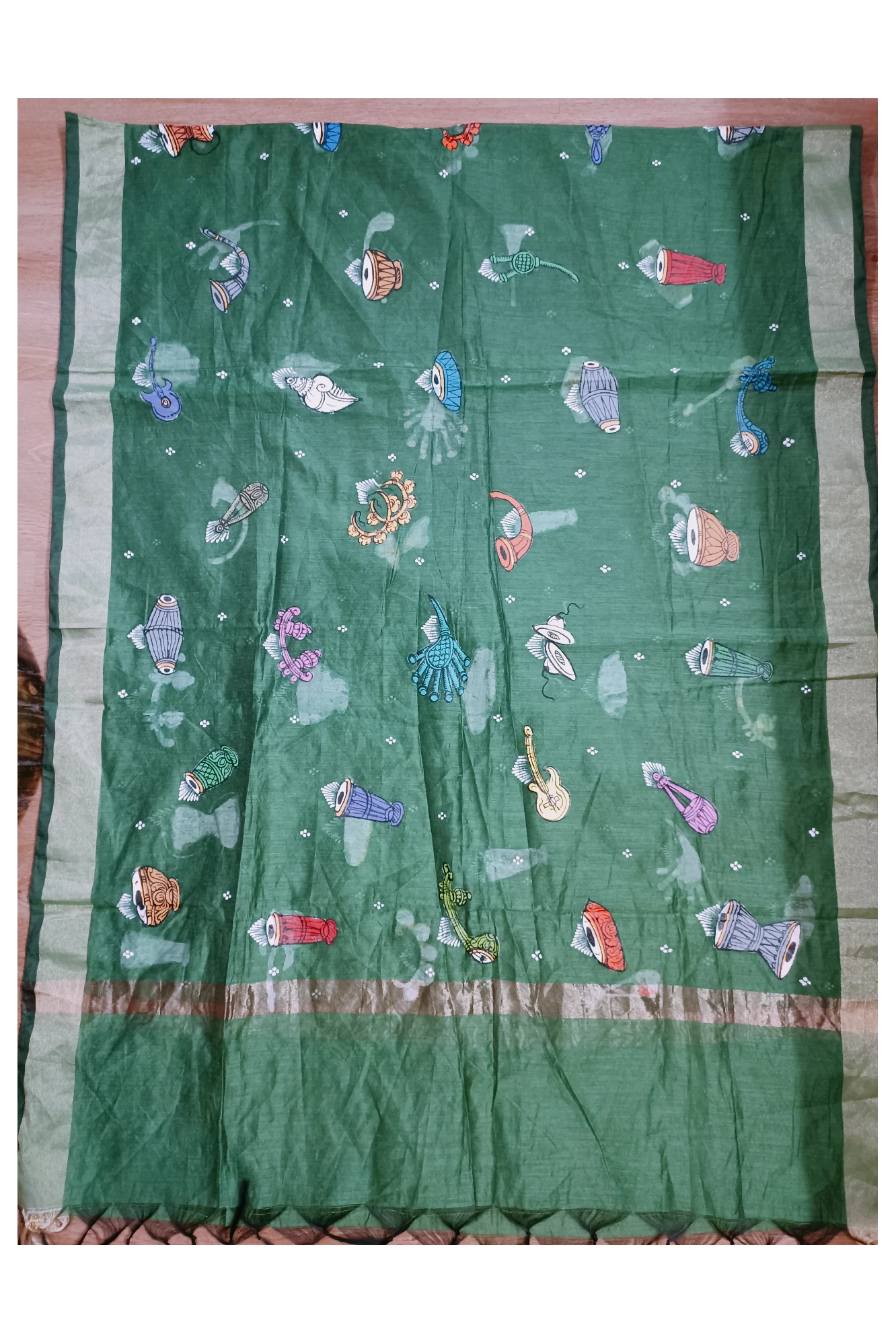 Musical Instruments theme hand-painted dupatta