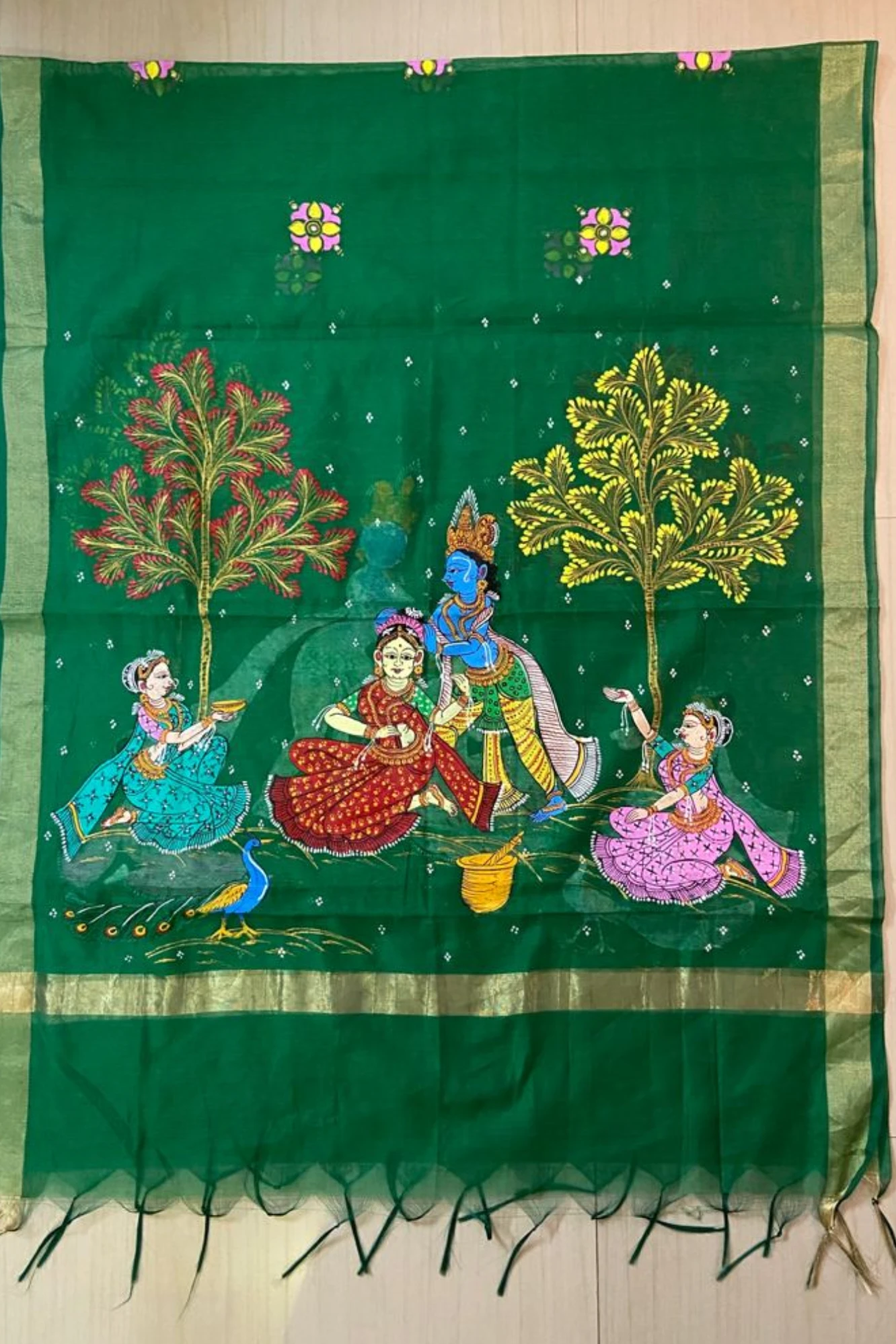 Radha Krishna Theme Pattachitra Dupatta
