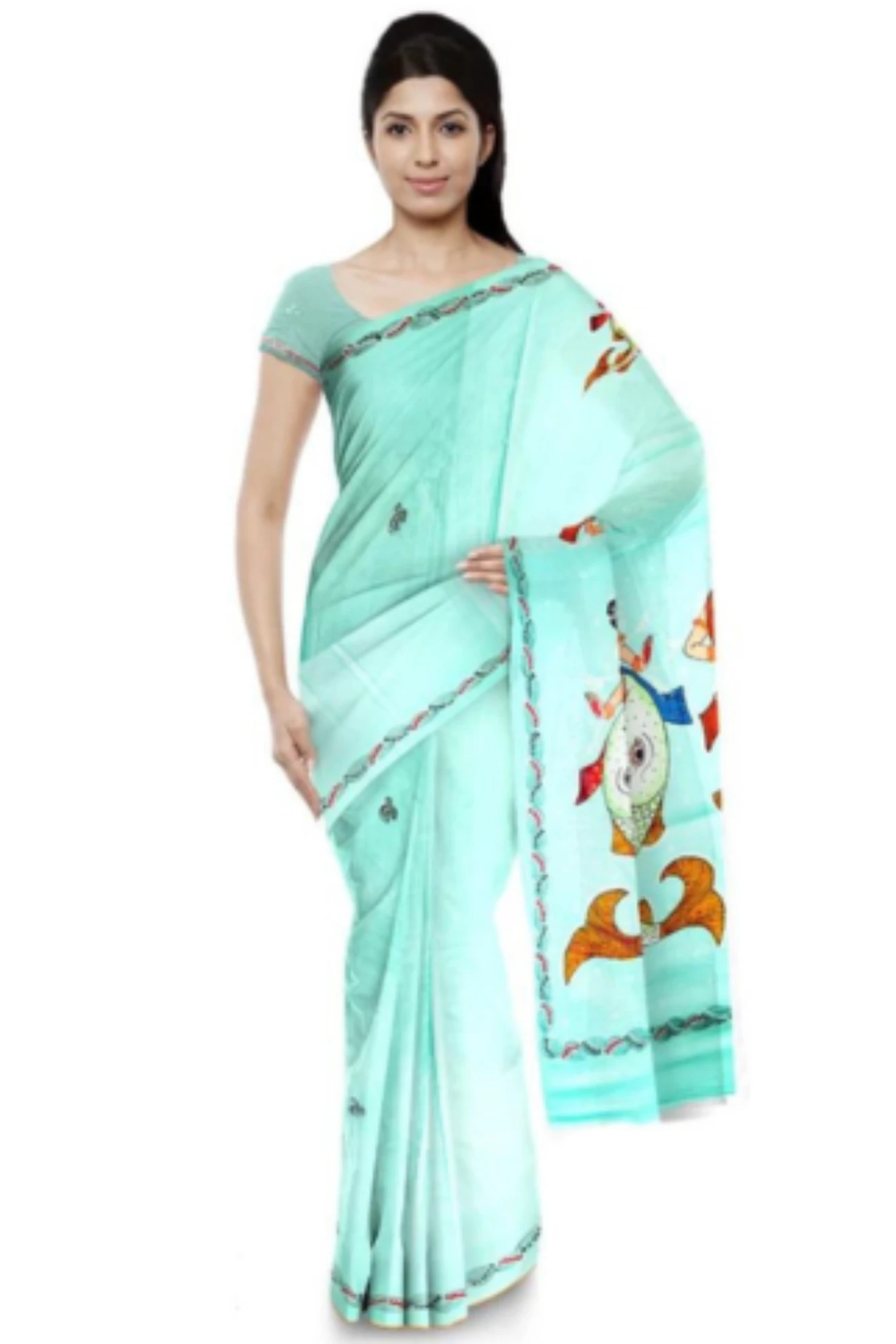 Mermaid Theme Hand painted pattachitra saree