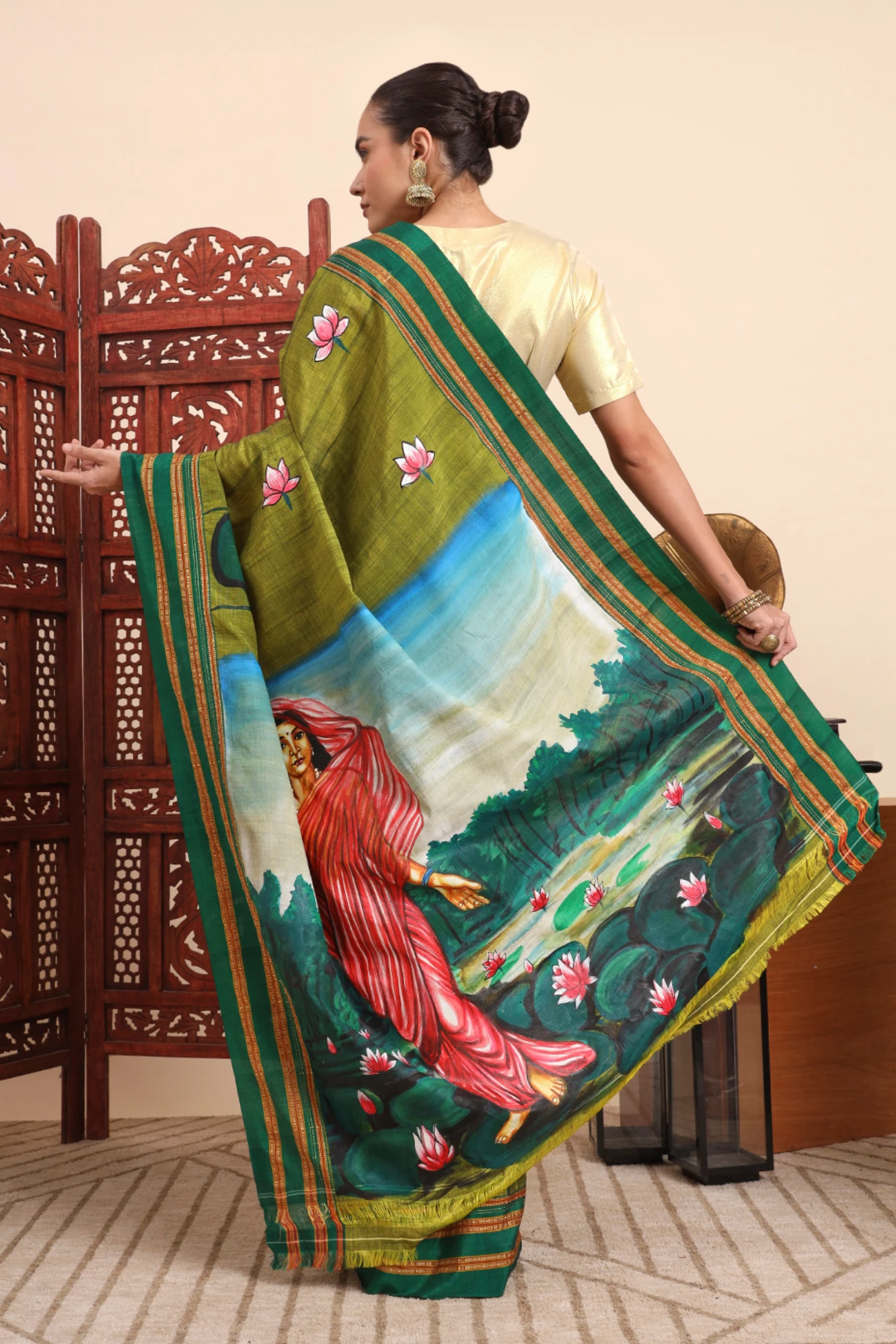 Ilkal Cotton Silk Saree – Handpainted Padmini Portrait