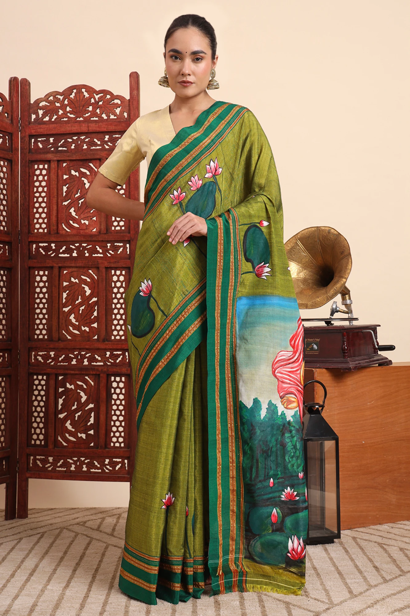 Ilkal Cotton Silk Saree – Handpainted Padmini Portrait