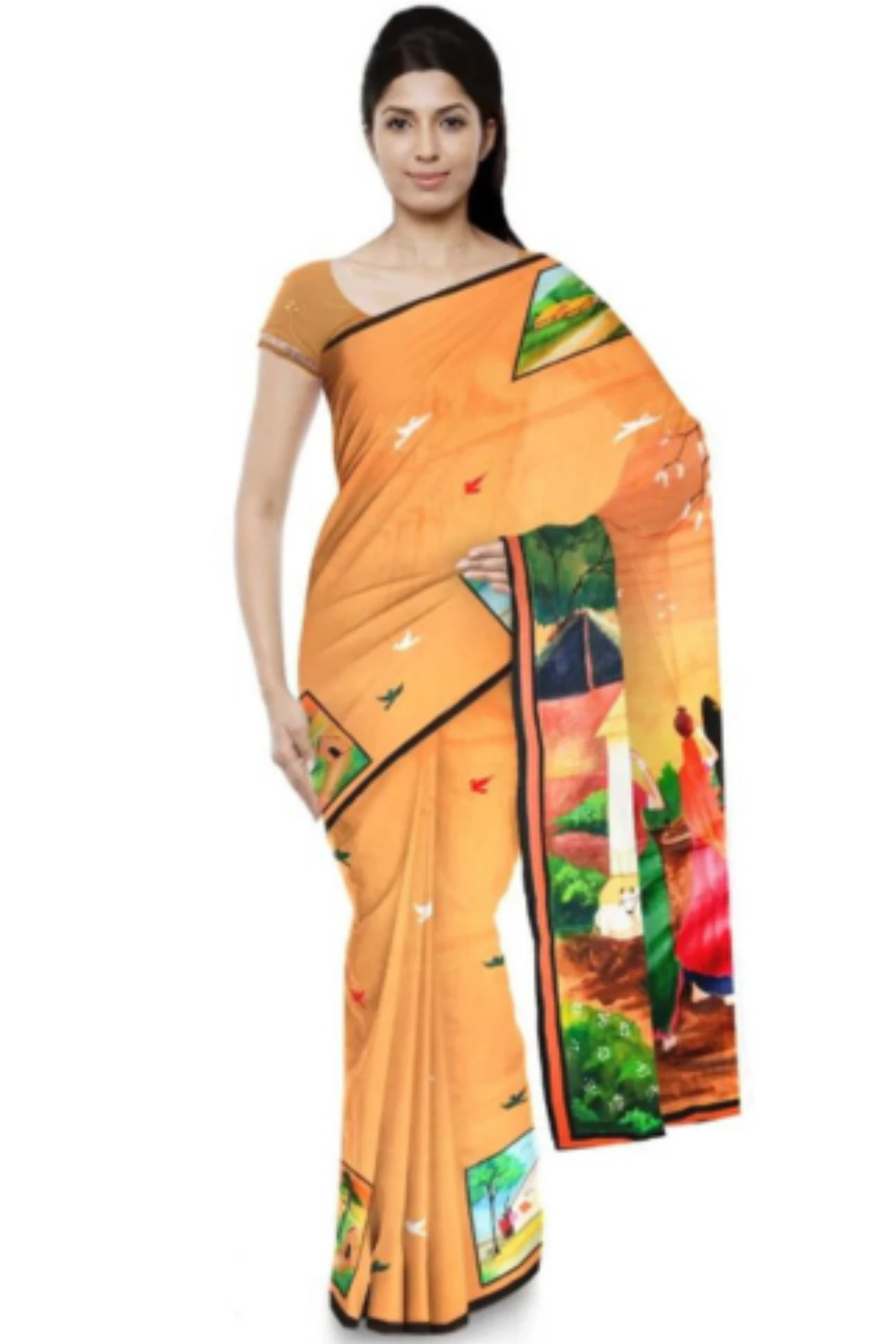Village Theme Hand painted saree