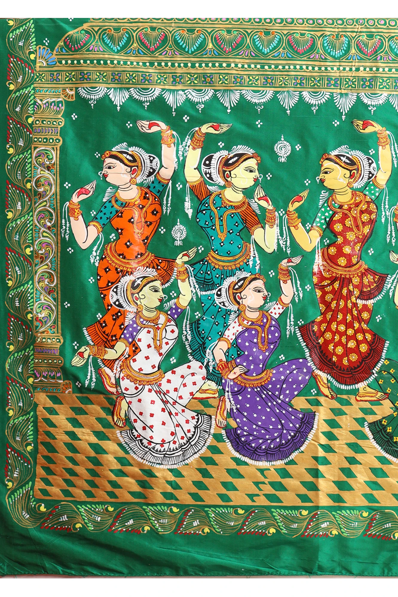 Handpainted Pattachitra Saree – Konark Mandap with Odissi Dancers
