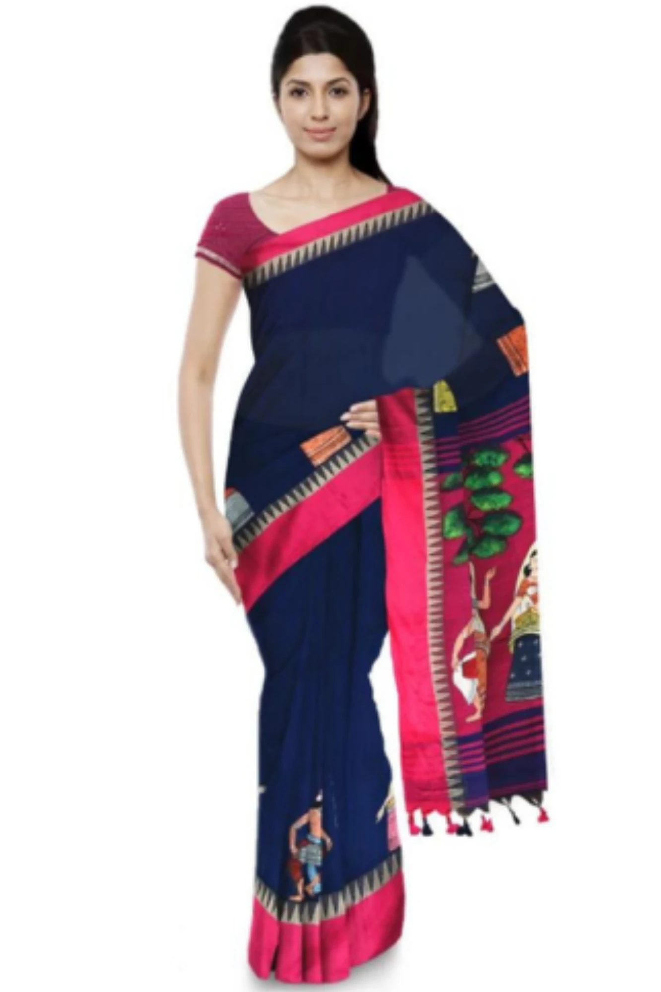 Manipuri Dolls Theme Hand-painted Saree