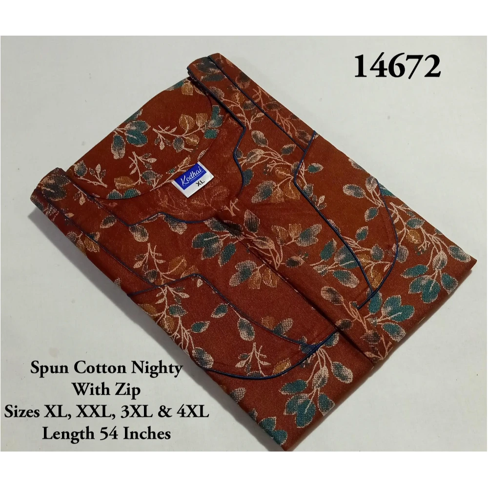 Spun Cotton Nighty (XL(44)/54/Spun Cotton/Multicolor/With Zip)