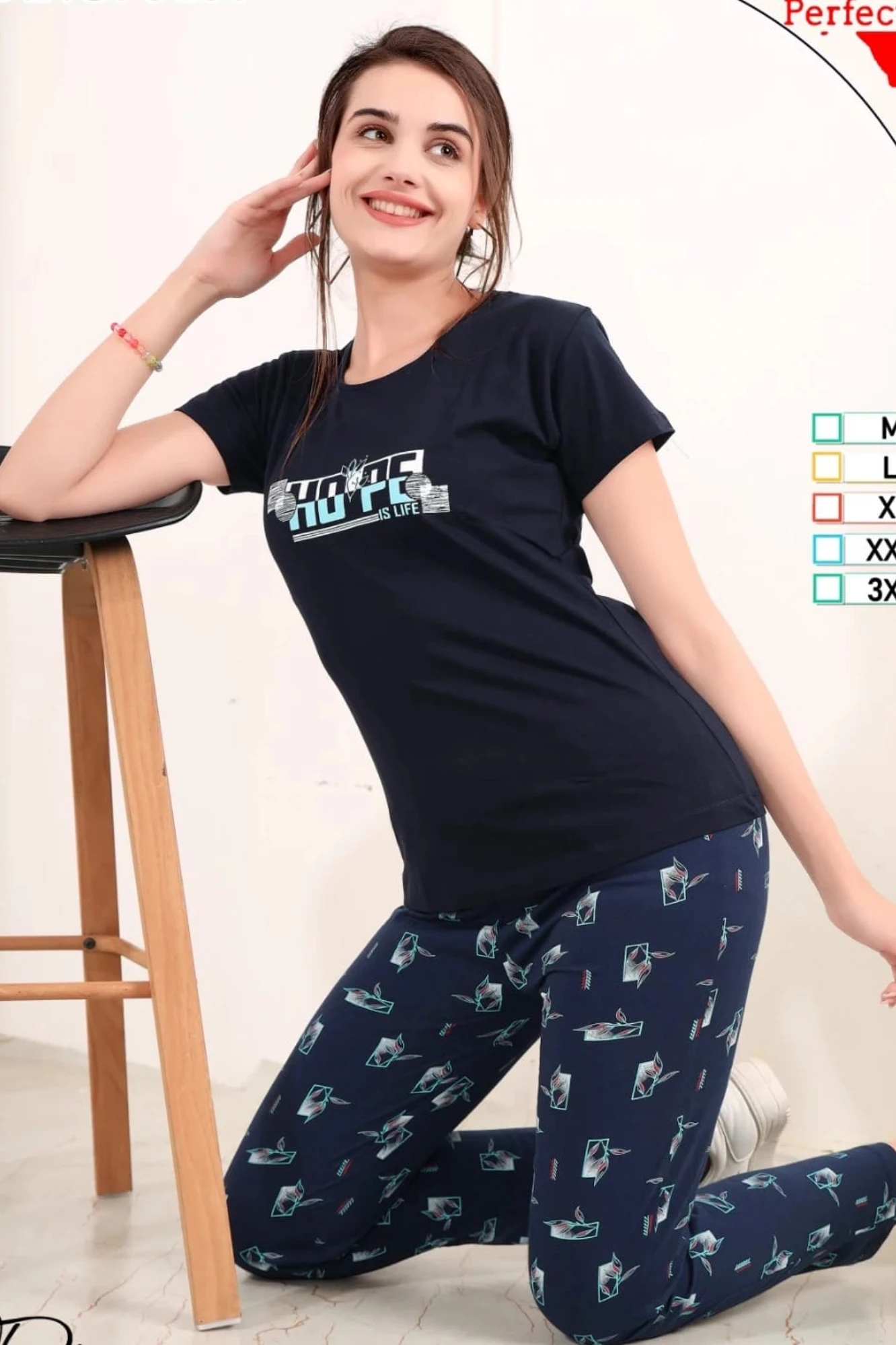 Hosiery Cotton Night Suits (L(42)/Hosiery Cotton/Multicolor/T-Shirt & Pant Set)