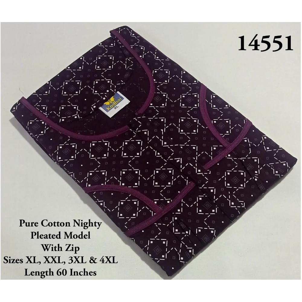 60 Inches Length Nighty (3XL(50)/60/Pure Cotton/Multicolor/With Zip)
