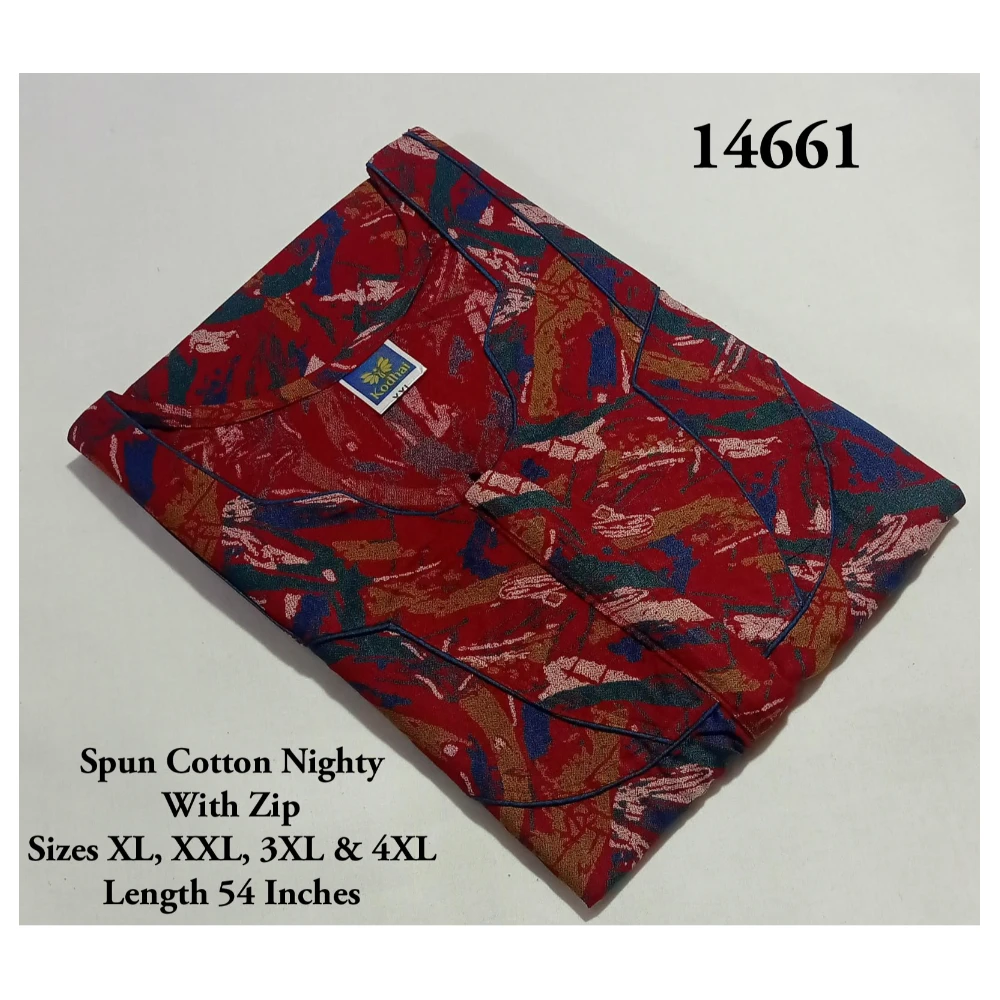 Spun Cotton Nighty (XL(44)/54/Spun Cotton/Multicolor/With Zip)