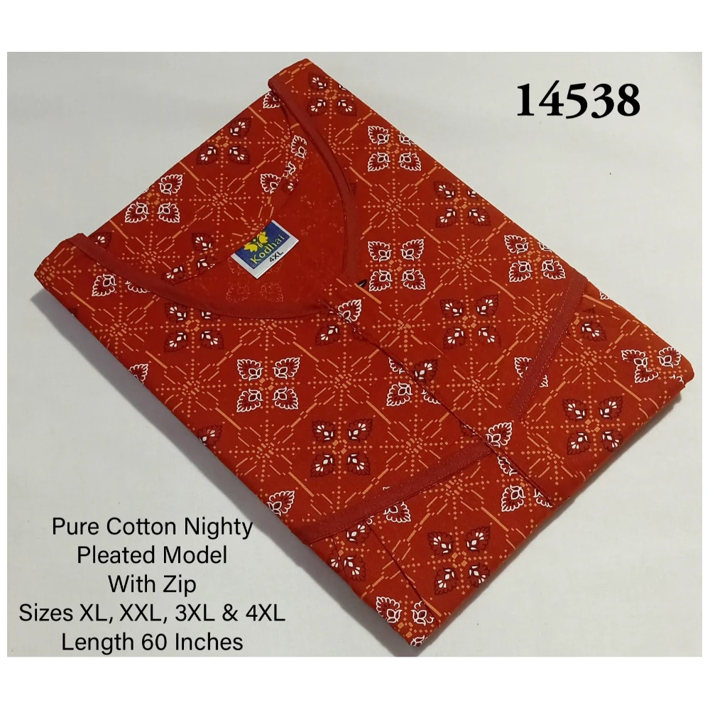60 Inches Length Nighty (XXL(48)/60/Pure Cotton/Multicolor/With Zip)