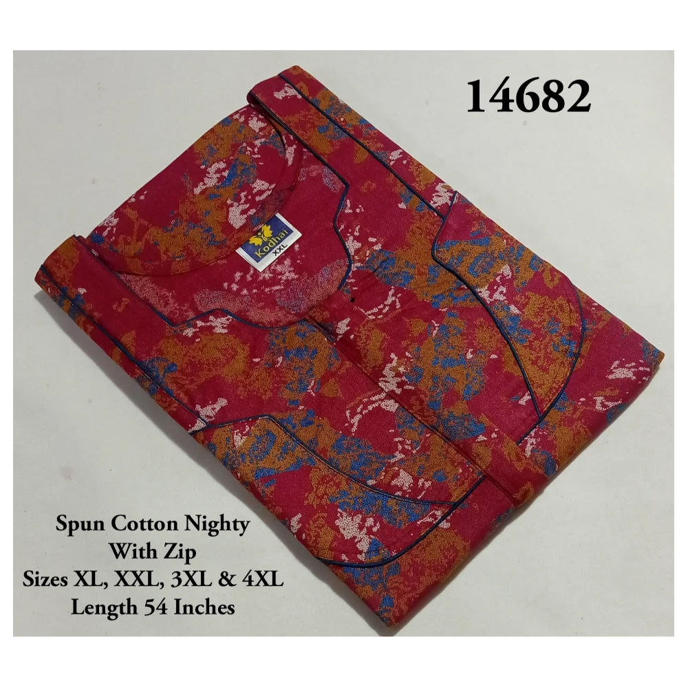 Spun Cotton Nighty (L(42)/54/Spun Cotton/Multicolor/With Zip)