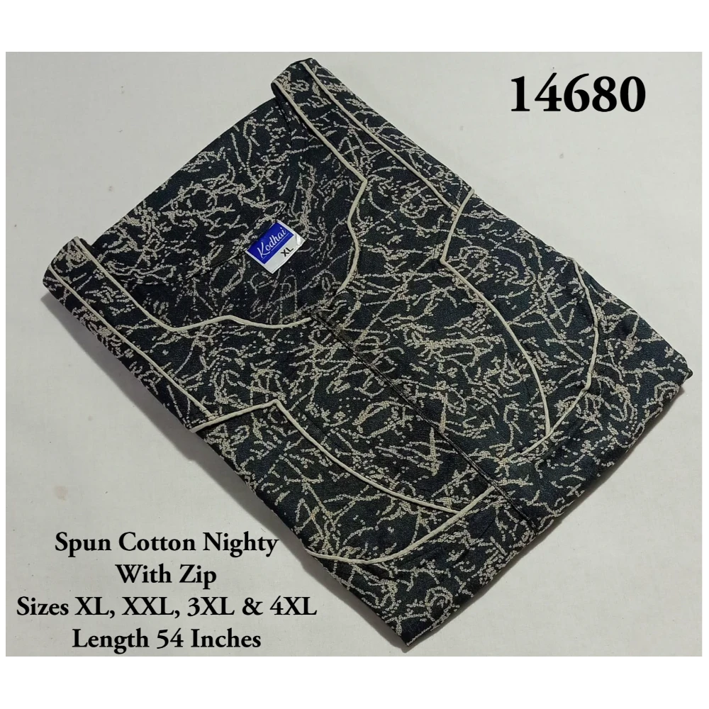 Spun Cotton Nighty (XL(44)/54/Spun Cotton/Multicolor/With Zip)