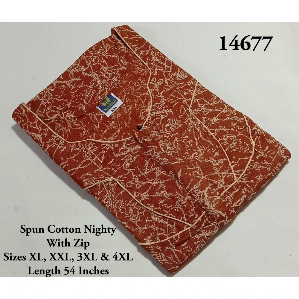 Spun Cotton Nighty (XL(44)/54/Spun Cotton/Multicolor/With Zip)