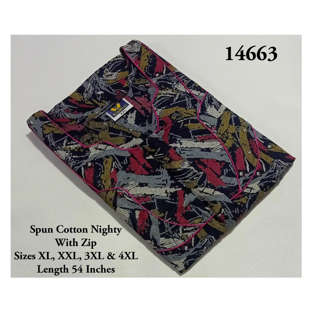Spun Cotton Nighty (XXL(48)/54/Spun Cotton/Multicolor/With Zip)