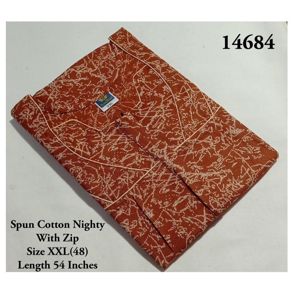 Spun Cotton Nighty (XXL(48)/54/Pure Cotton/Multicolor/With Zip)
