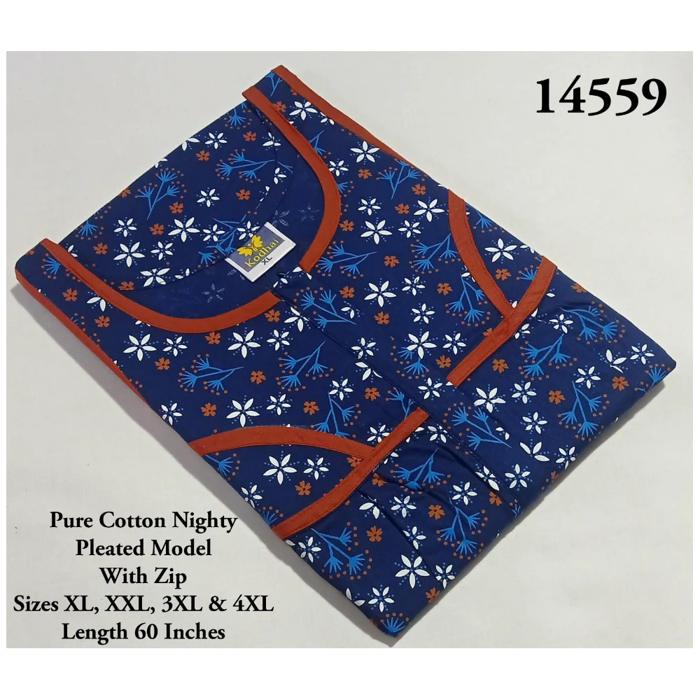 60 Inches Length Nighty (XXL(48)/60/Pure Cotton/Multicolor/With Zip)