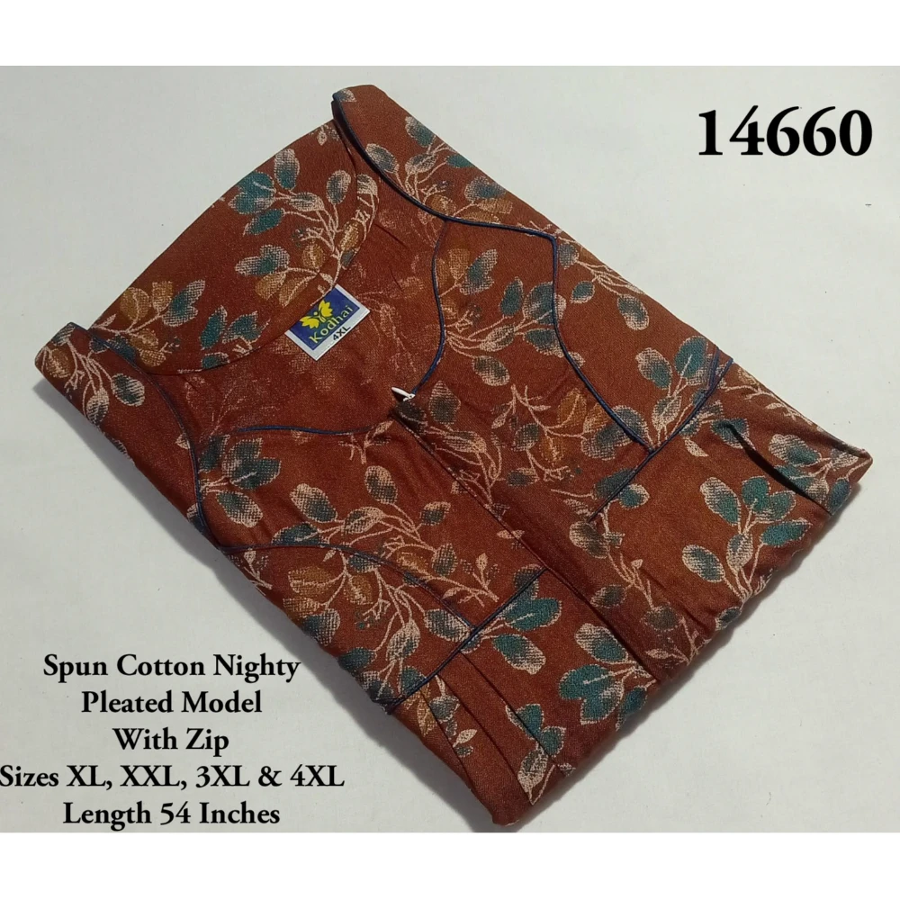 Spun Cotton Nighty (XL(44)/54/Spun Cotton/Multicolor/With Zip)