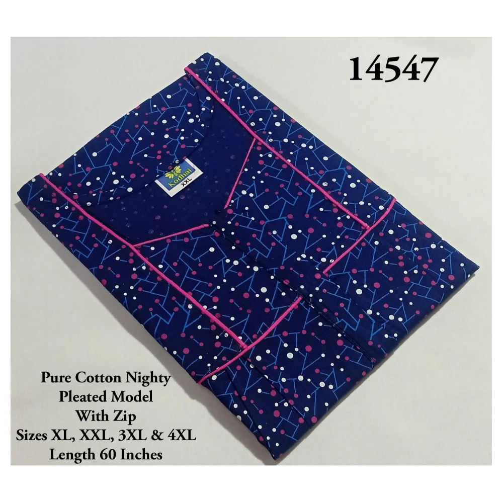 60 Inches Length Nighty (3XL(50)/60/Pure Cotton/Multicolor/With Zip)