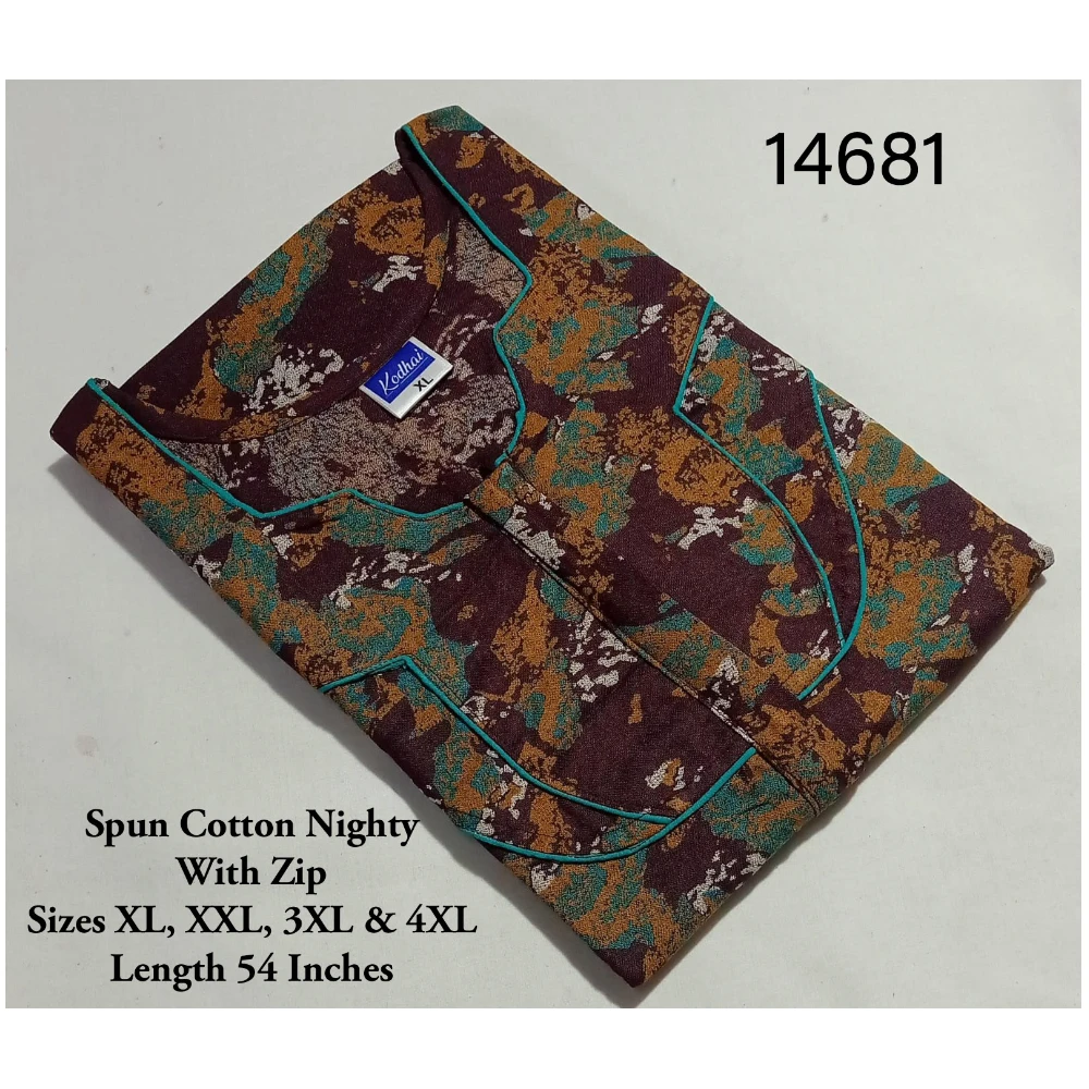 Spun Cotton Nighty (XL(44)/54/Spun Cotton/Multicolor/With Zip)