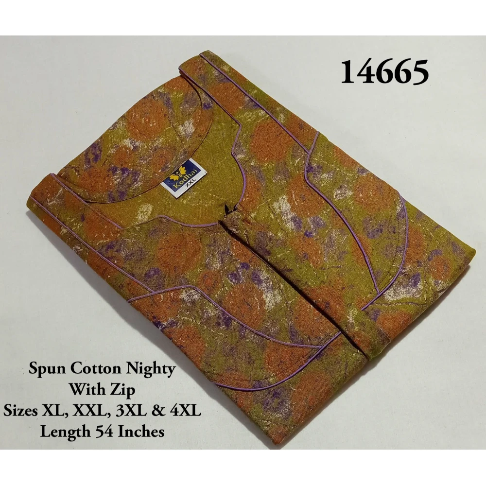 Spun Cotton Nighty (XXL(48)/54/Spun Cotton/Multicolor/With Zip)