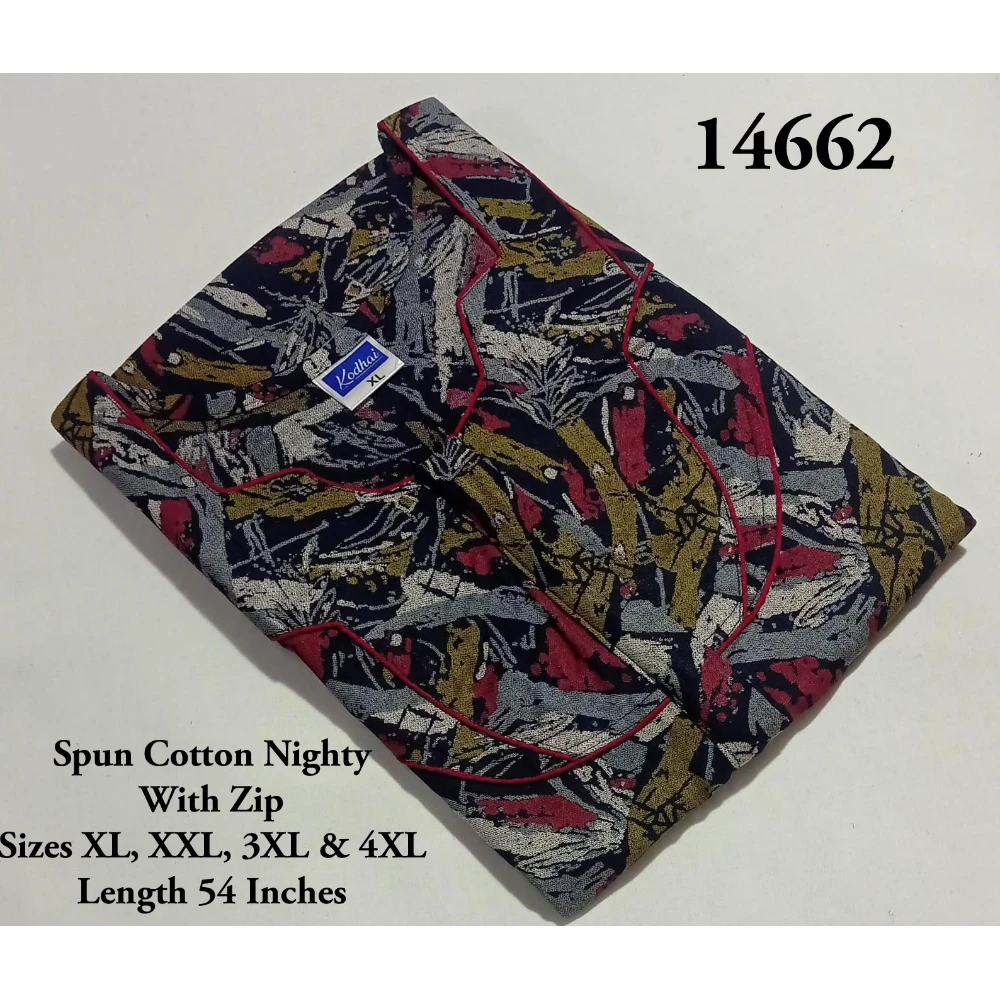 Spun Cotton Nighty (XL(44)/54/Spun Cotton/Multicolor/With Zip)