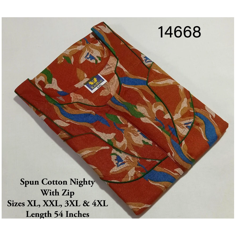 Spun Cotton Nighty (XXL(48)/54/Spun Cotton/Multicolor/With Zip)