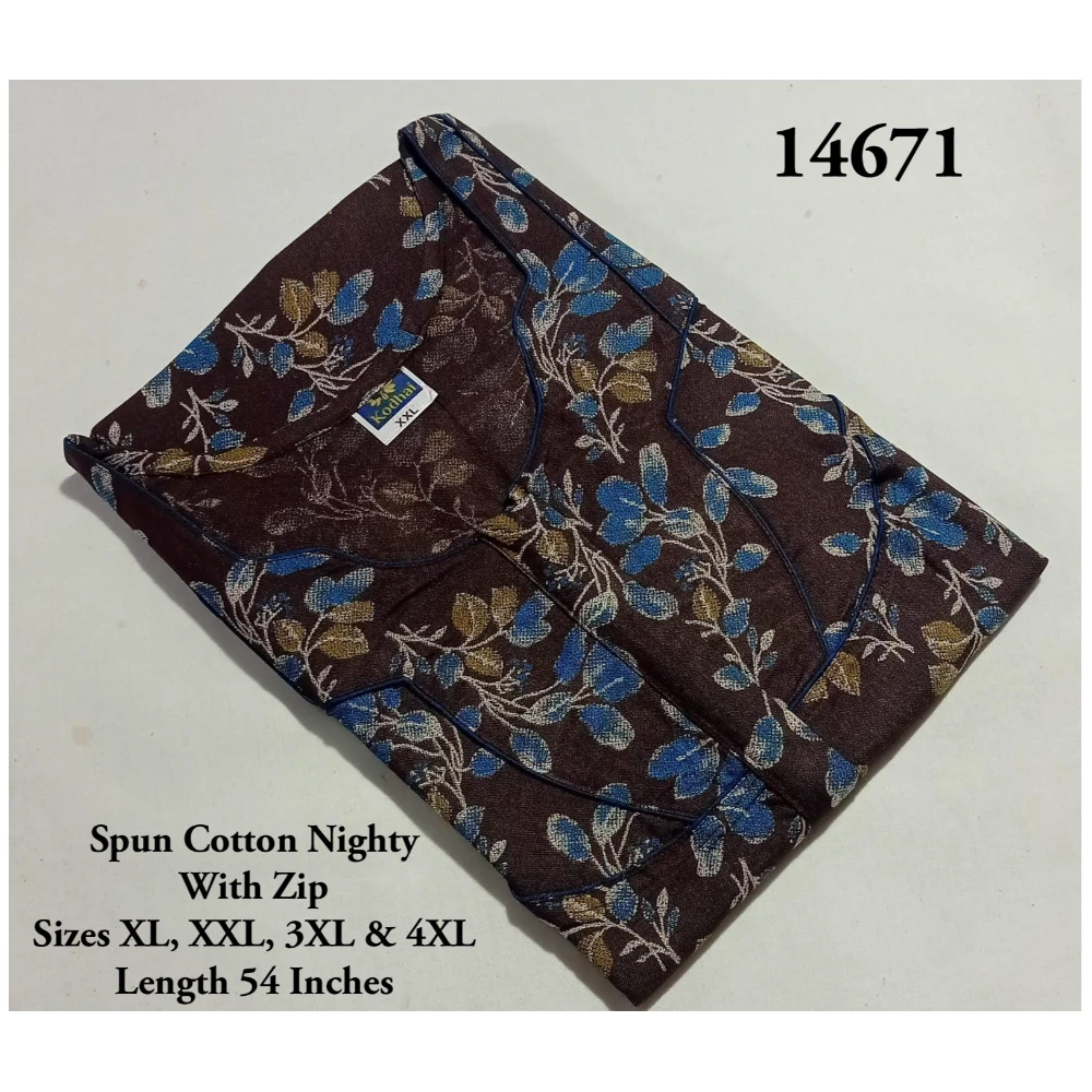 Spun Cotton Nighty (XXL(48)/54/Spun Cotton/Multicolor/With Zip)