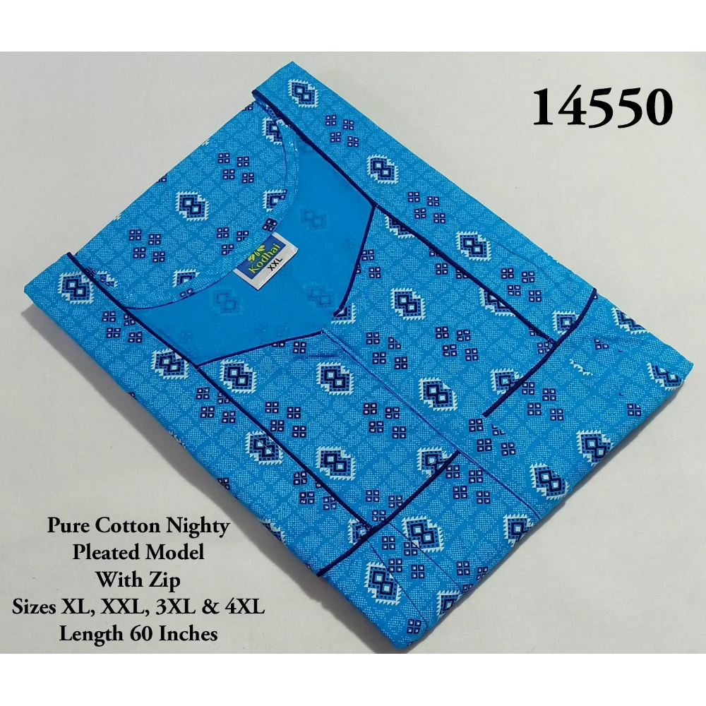 60 Inches Length Nighty (XL(44)/60/Pure Cotton/Multicolor/With zip)