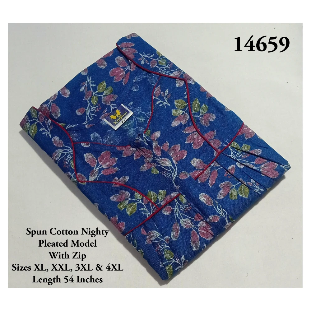 Spun Cotton Nighty (XL(44)/54/Spun Cotton/Multicolor/With Zip)