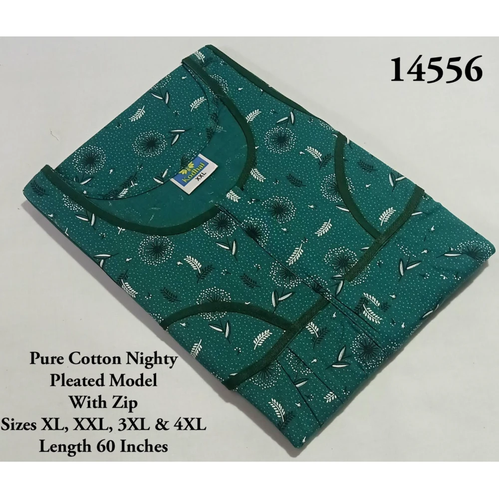 60 Inches Length Nighty (XL(44)/60/Pure Cotton/Multicolor/With Zip)