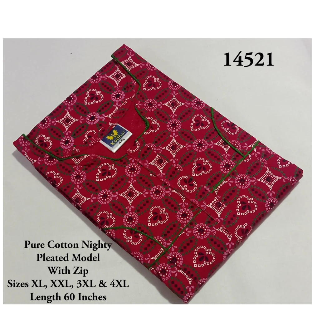 60 Inches Length Nighty (XXL(48)/60/Pure Cotton/Multicolor/With Zip)