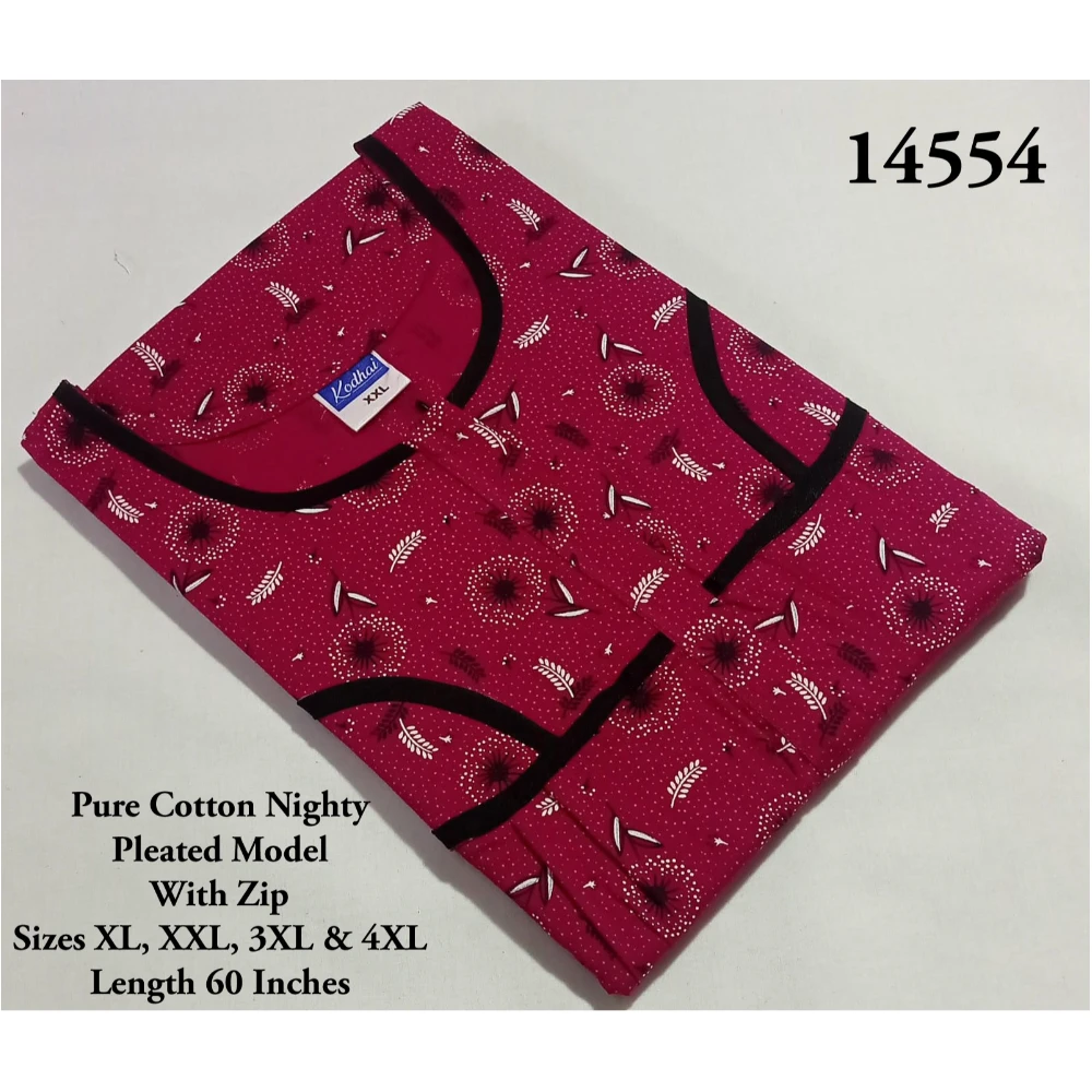 60 Inches Length Nighty (XXL(48)/60/Pure Cotton/Multicolor/With Zip)