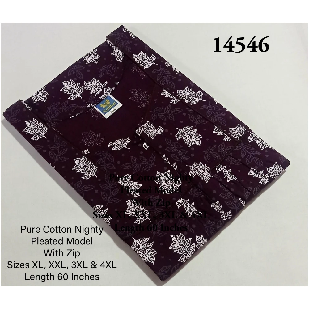 60 Inches Length Nighty (3XL(50)/60/Pure Cotton/Multicolor/With Zip)