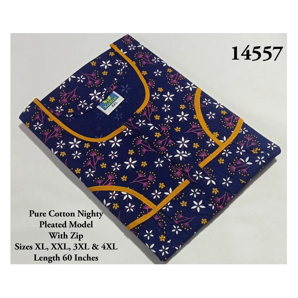 60 Inches Length Nighty (XXL(46 to 48)/60/Pure Cotton/Multicolor/With Zip)