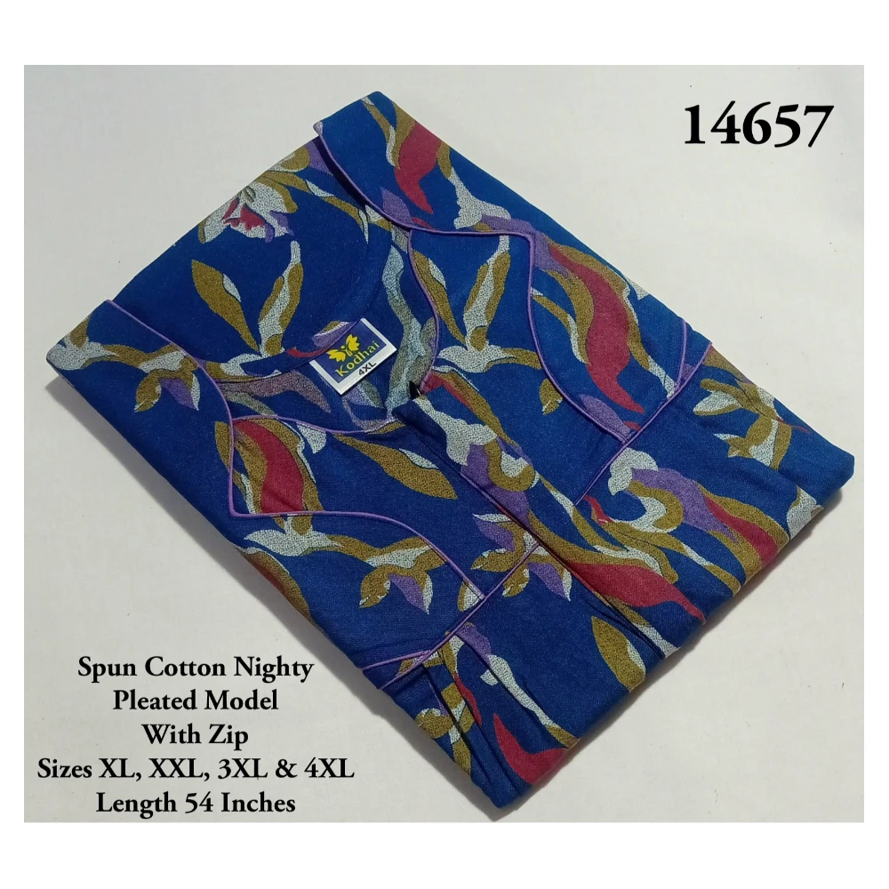 Spun Cotton Nighty (3XL(50)/54/Spun Cotton/Multicolor/With Zip)