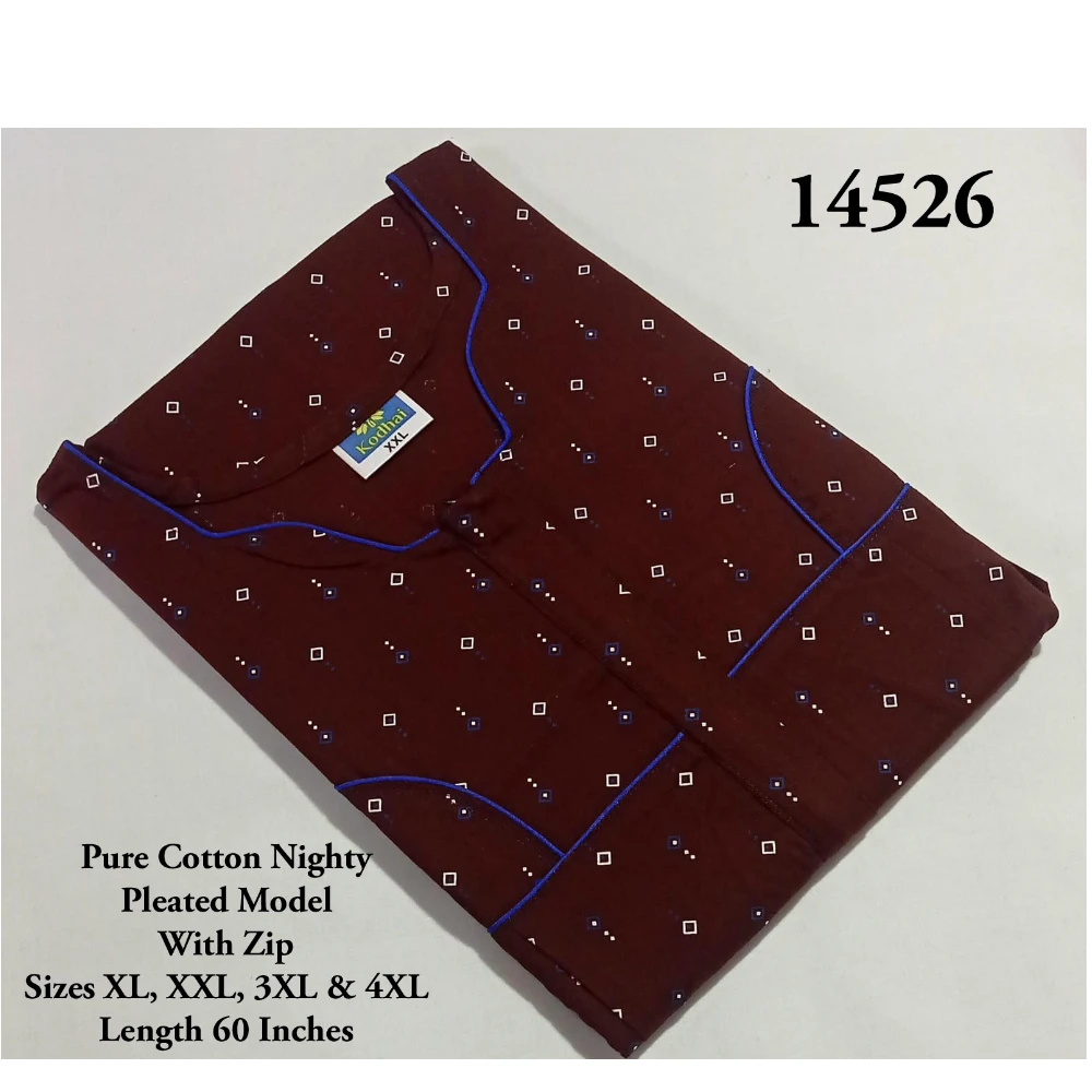 60 Inches Length Nighty (XL(44)/60/Pure Cotton/Multicolor/With Zip)