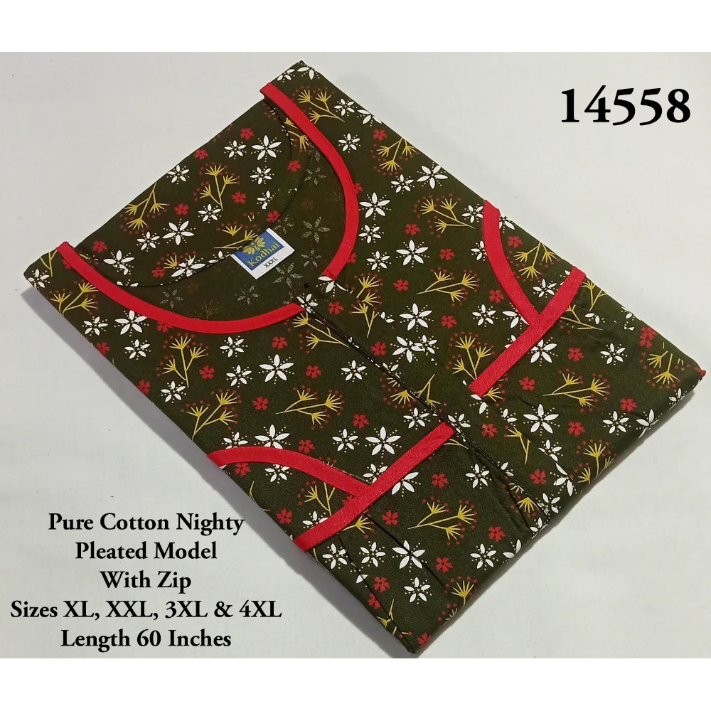 60 Inches Length Nighty (3XL(50)/60/Pure Cotton/Multicolor/With Zip)