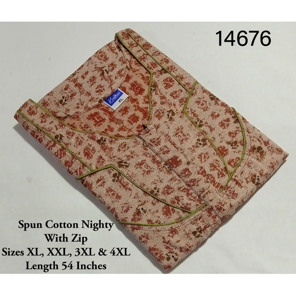 Spun Cotton Nighty (XL(44)/54/Spun Cotton/Multicolor/With Zip)