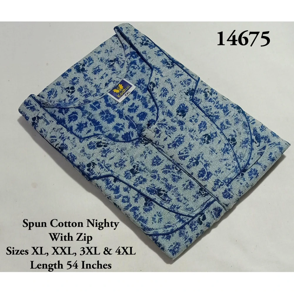 Spun Cotton Nighty (XL(44)/54/Spun Cotton/Multicolor/With Zip)