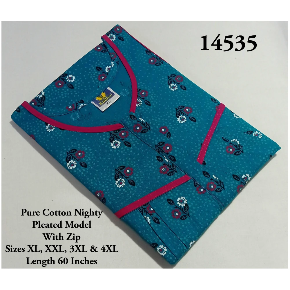 60 Inches Length Nighty (XXL(48)/60/Pure Cotton/Multicolor/With Zip)