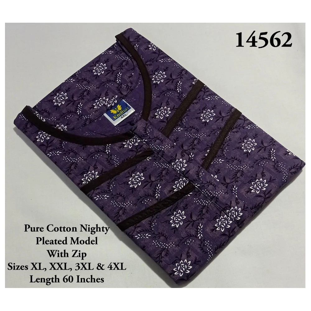 60 Inches Length Nighty (XXL(48)/60/Pure Cotton/Multicolor/With Zip)