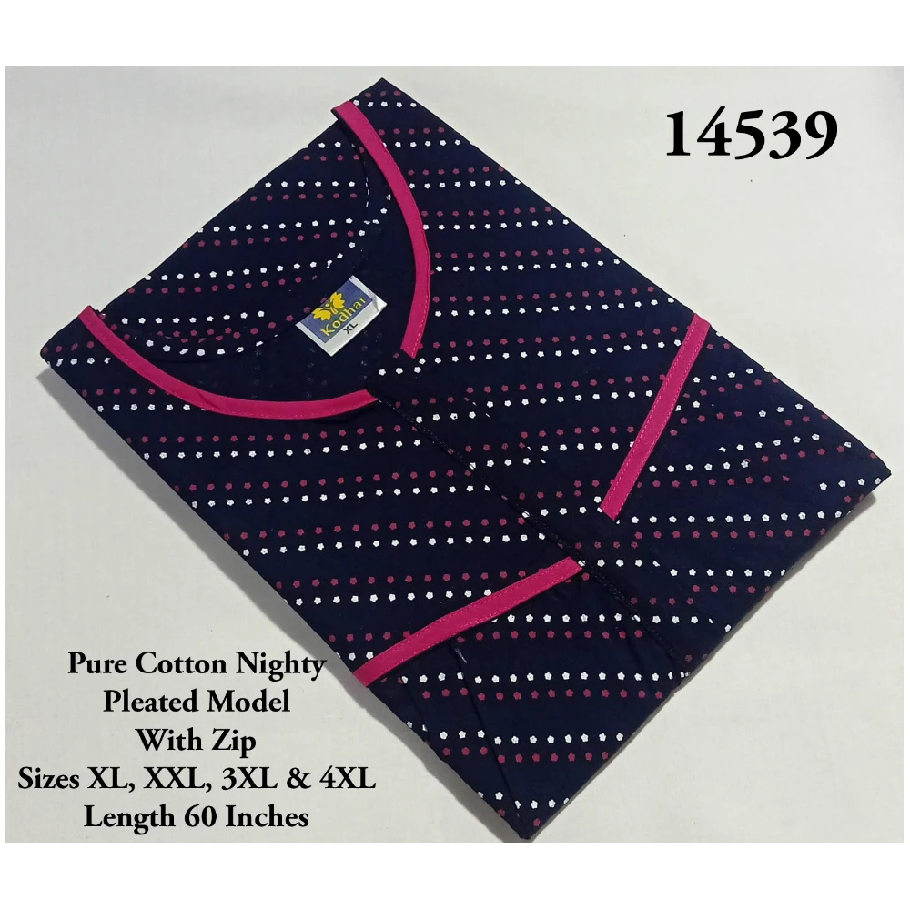 60 Inches Length Nighty (3XL(50)/60/Pure Cotton/Multicolor/With Zip)